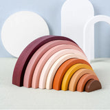 Arched Wooden Rainbow Building Blocks Kids Montessori Games
