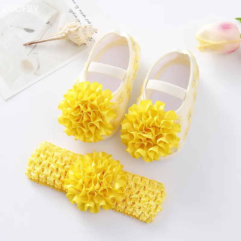 0~18M Cute Bowknot Newborn Baby Shoes Headband Set