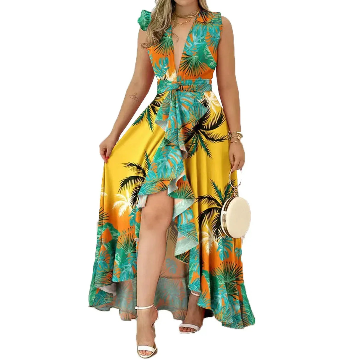 European American women dress 2023 high waist stand
