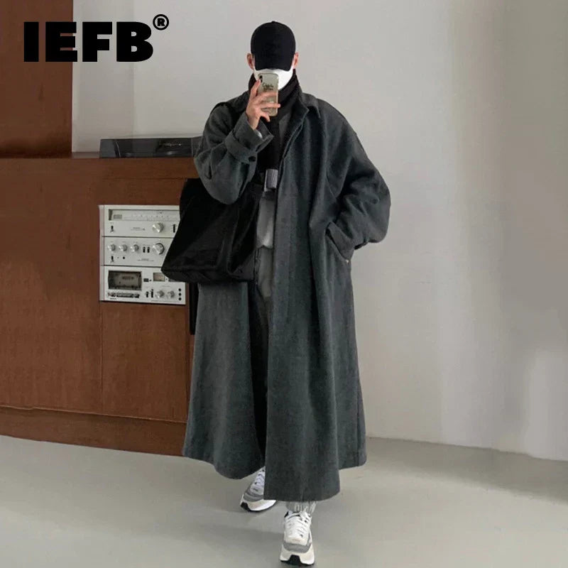 IEFB Korean Style Trend Wool Overcoat Loose Lapel