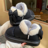Bow Knot Short Ankle Snow Boots Women Winter