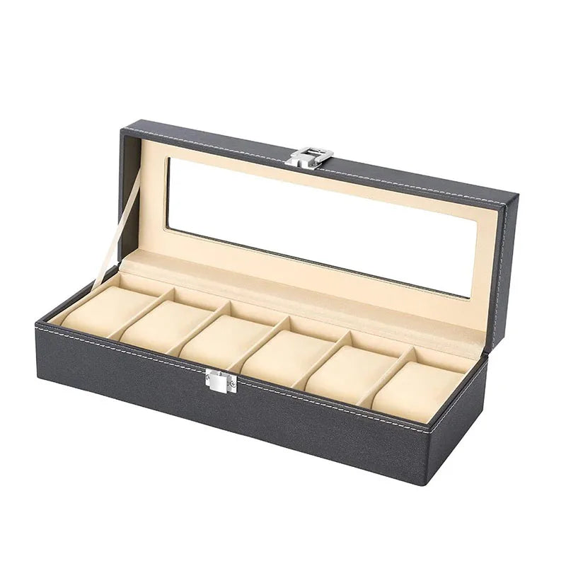 6 Slot PU Leather Watch Box Display Case