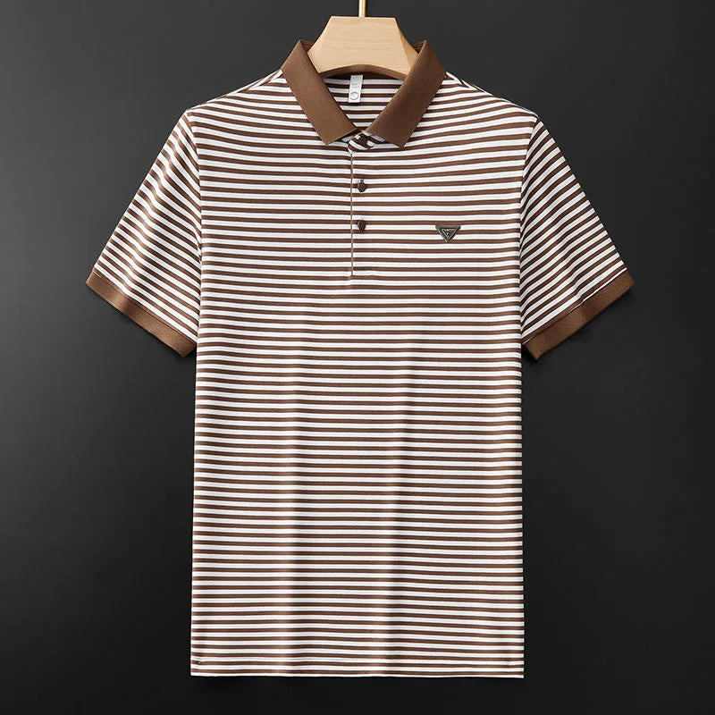 High-end Light Luxury Mercerized Short Sleeve Cotton Striped