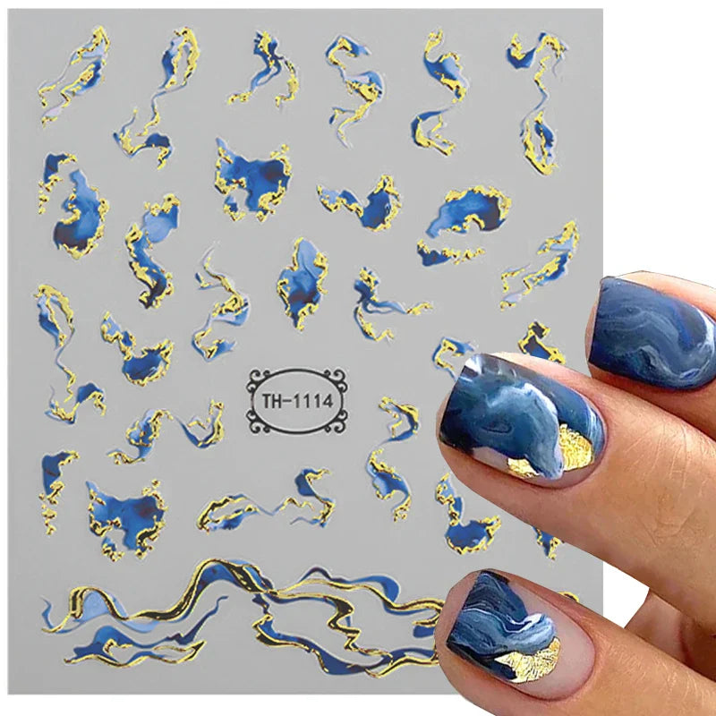 Purple Marble Nails Stickers Smoke Design Manicure Decals