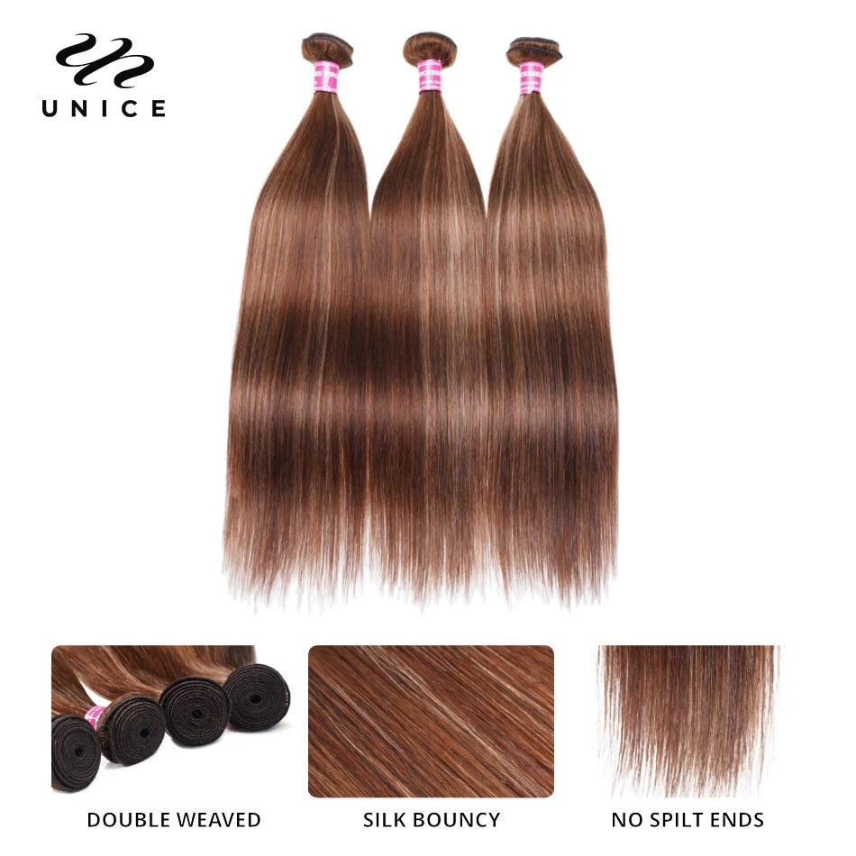 UNice Hair Blonde Highlight Human Hair Bundles With