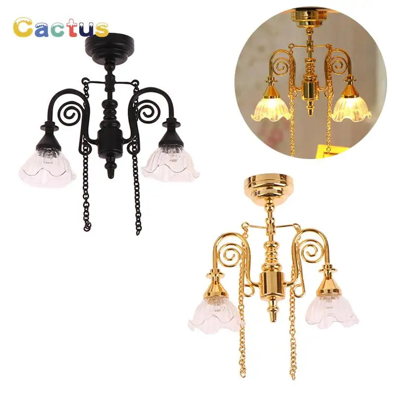 1:12 Dollhouse Miniature LED Lamp Ceiling Lamps Chandelier