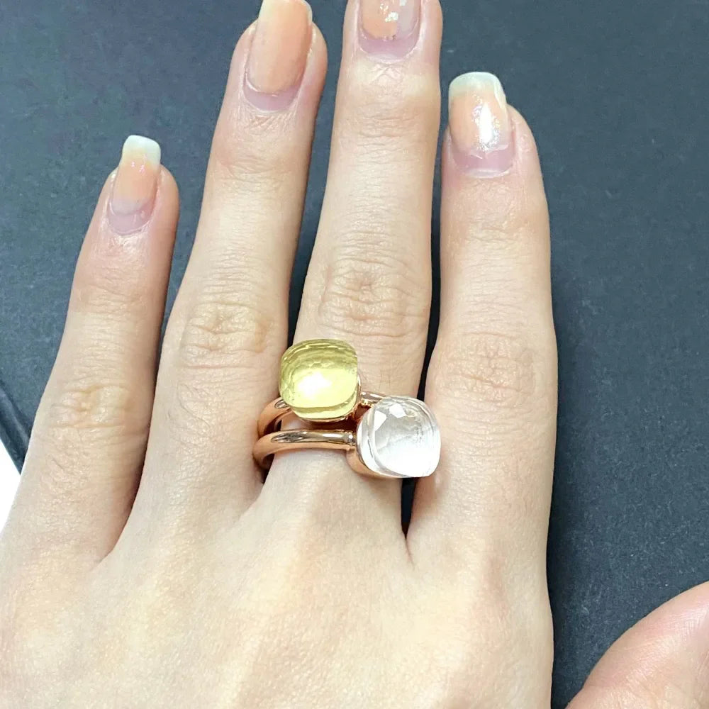 2PcsSet Pomellato Ring Stacked Mix Color Crystal Ring