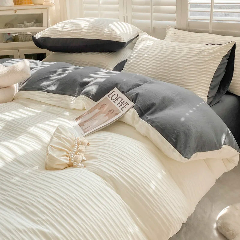 Seersucker Bedding Set Duvet Cover Flat Sheets Pillowcase