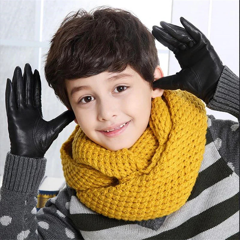 Children Autumn Sheepskin Plus Velvet Thick Gloves Boys