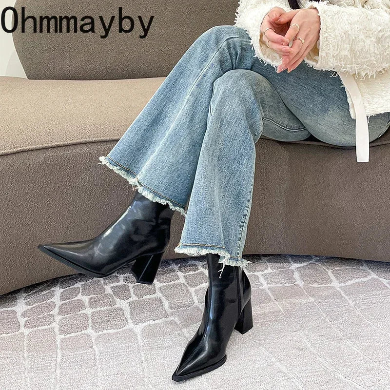 Winter Designer Ankle Boots Fashion Back Zippers Pointed