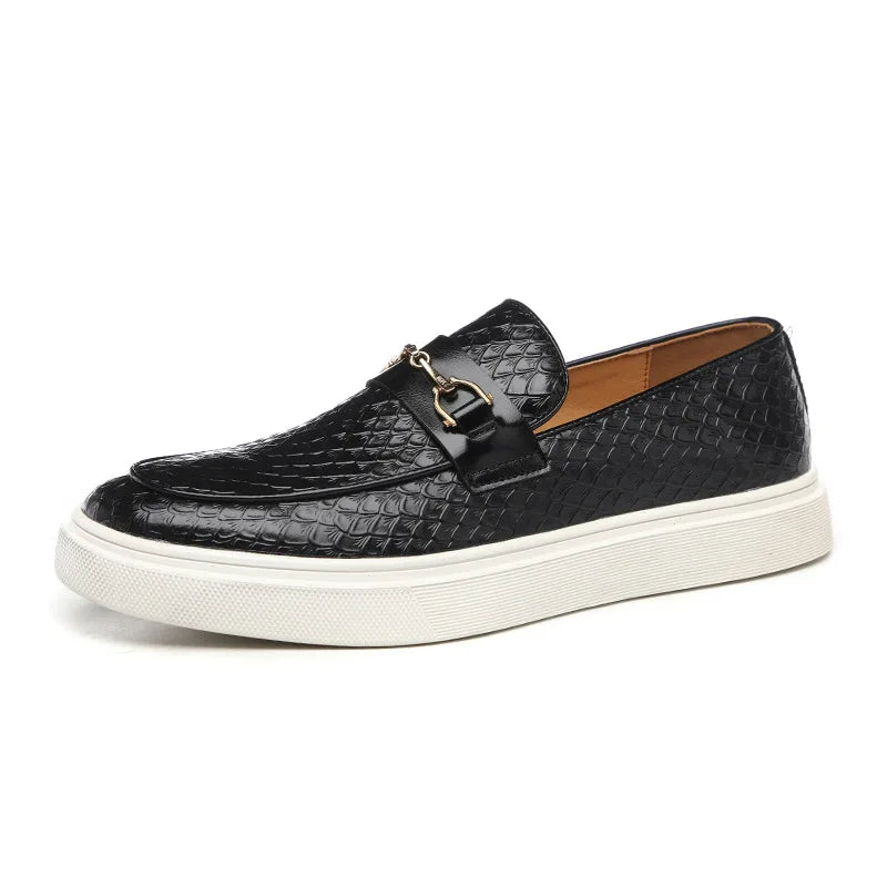 Men's Casual Shoes Embossed Leather Men Fashion Buckle