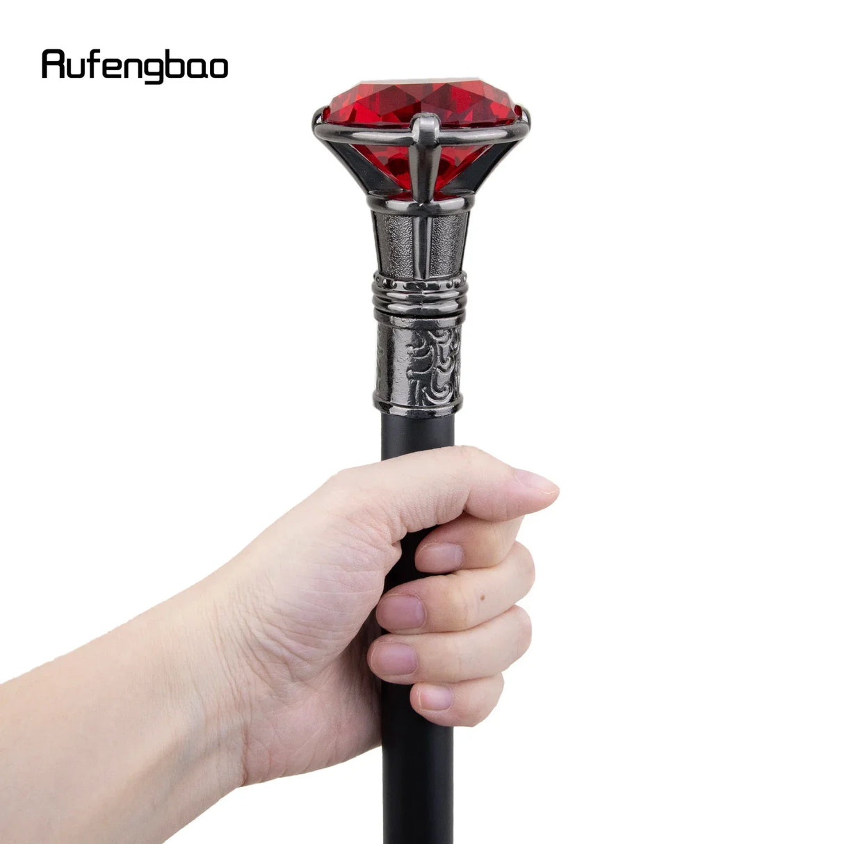 Red Diamond Single Joint Silver Walking Stick with