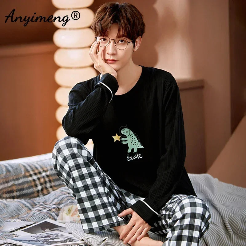 Big Size Autumn New Mens Casual Pajamas Set