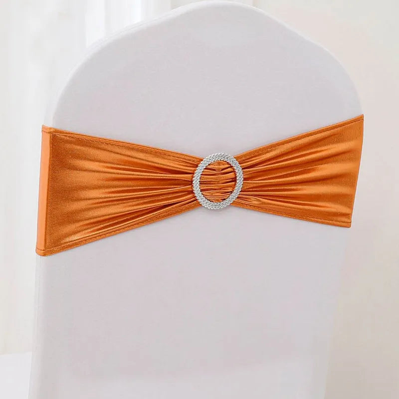 10pcs/50pcs Metallic Gold Silver Stretch Spandex Chair Bow
