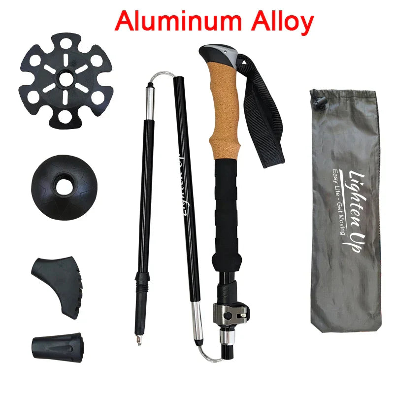 Folding Walking Poles 3-Fold Cane with EVA+Cork Handle - Hiking Stick (1 or 2 PCS)