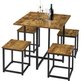 5 Pcs Dining Set with Industrial Square Table