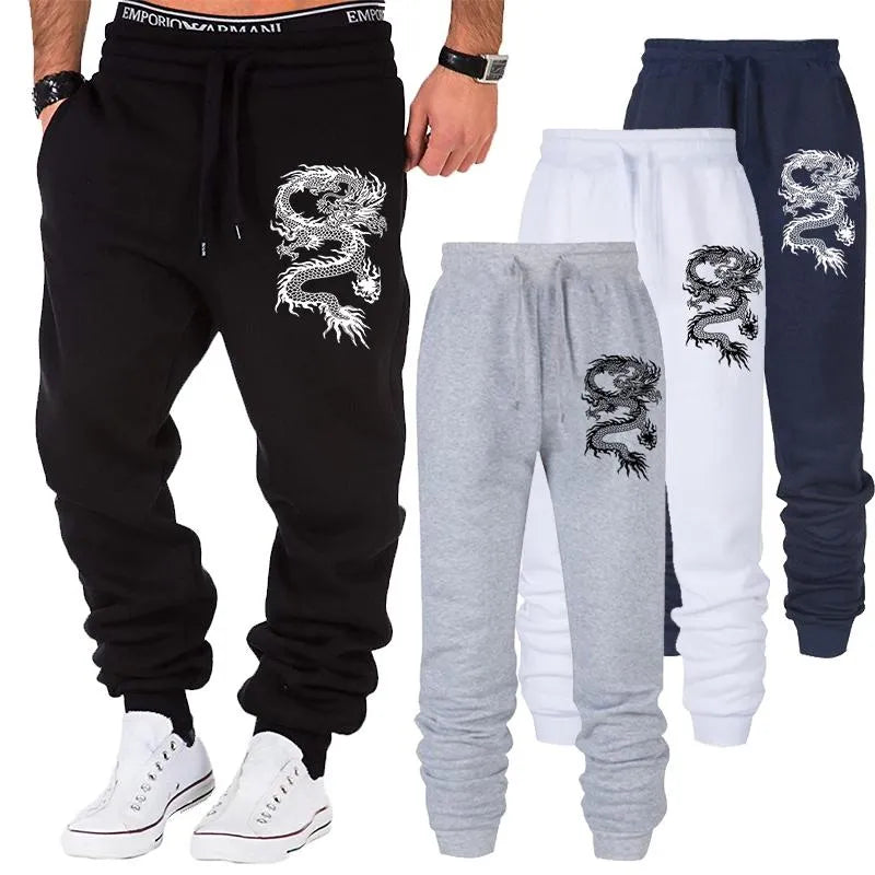 Fashion Casual Dragon Printed Jogger Pants Men Fitness