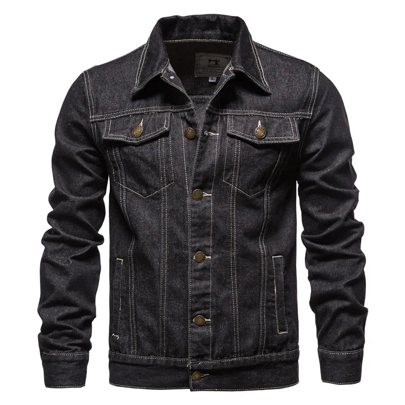 2023 Spring Men Solid Lapel Denim Jackets Fashion