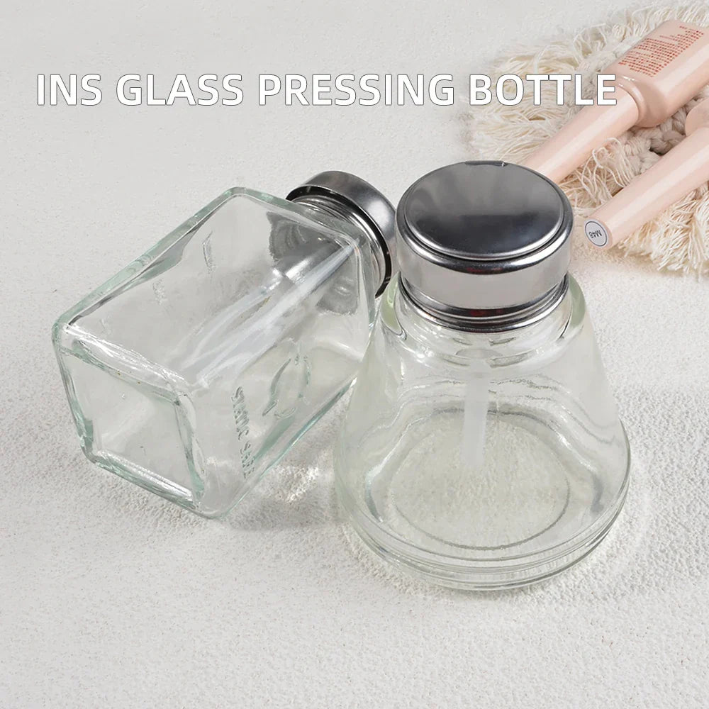 1Pcs 180ml Nail Refillable Glass Bottles Empty Press