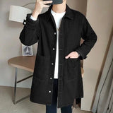 Mid-length Denim Windbreaker Jacket Men Spring Autumn Casual