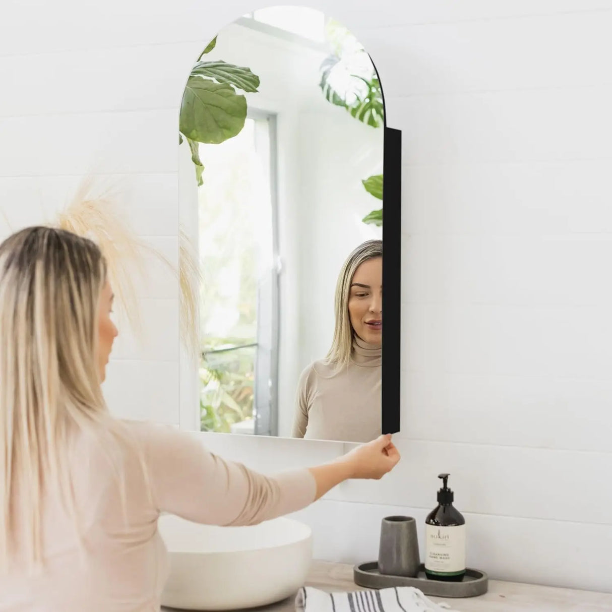 Arched Black Medicine Cabinet With Mirror, Recessed Or