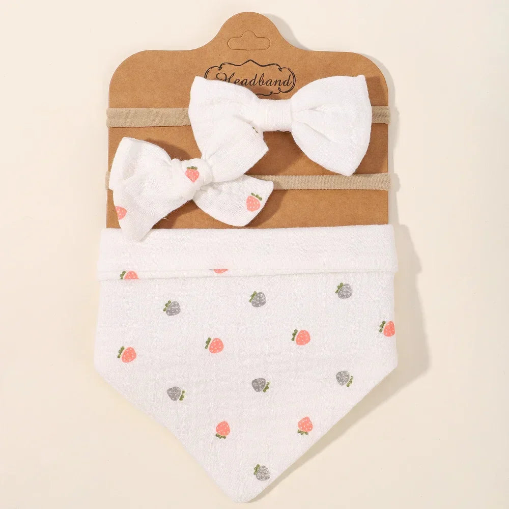 1/3Pcs Baby Headband Saliva Towel Set Floral Print