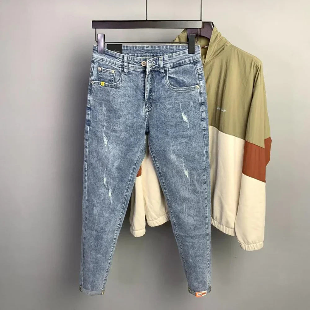 Fashion Designer Men Jeans Retro Stretch Slim Fit