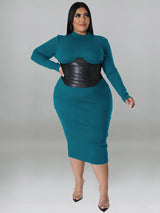 Zipper Dress Tight Ladies Mid Length Plus Size