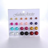 Faux Pearl Stud Earrings Set 15 Pairs Women's