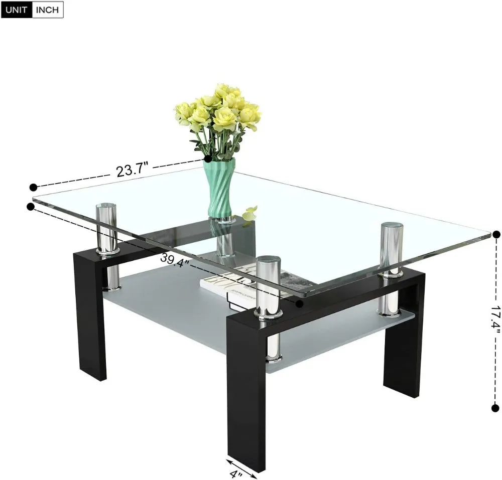 Rectangle Glass Coffee Table-Modern Center Side Coffee Table