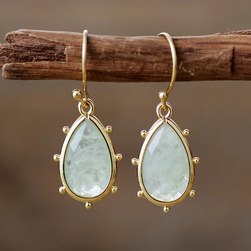 Classic Gold Plated Waterdrop Fluorite Hoop Dangle Huggie