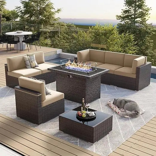 7/8 Pieces Outdoor Patio Furniture Set with Fire