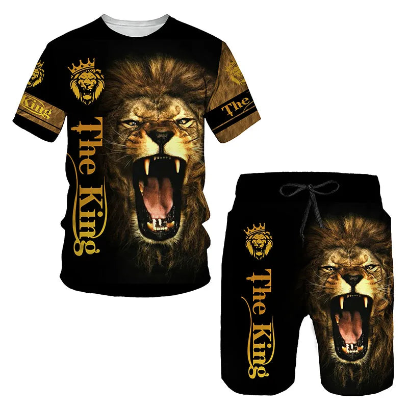 2023 Men T-shirt Set Tracksuit Training Wear Lion