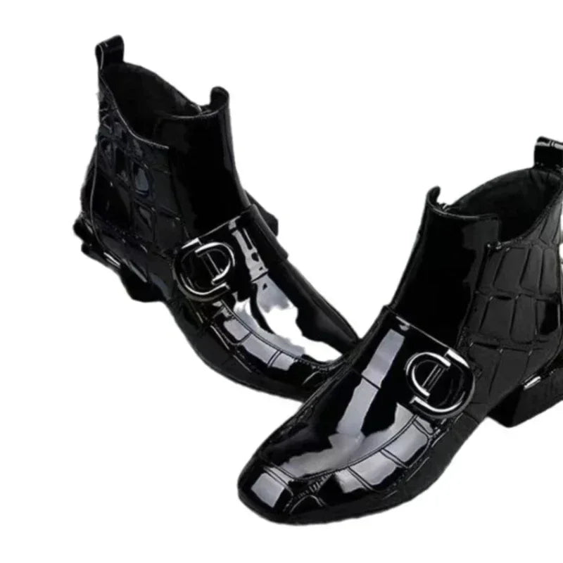 Lacquer Leather Short Boots Women 2024 New Four