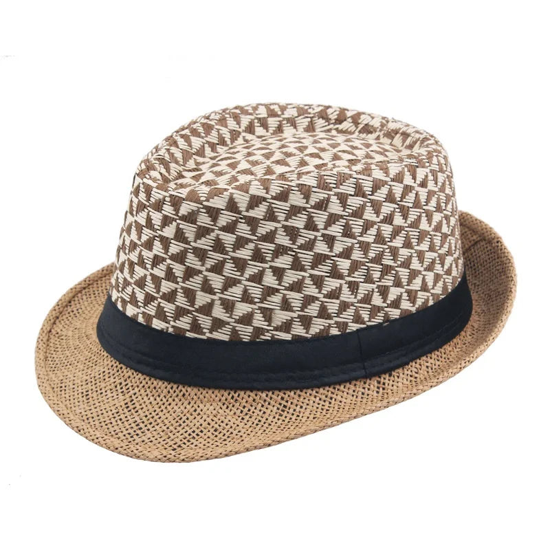 Stitching Color Geometry Shade Men Straw Hat Spring