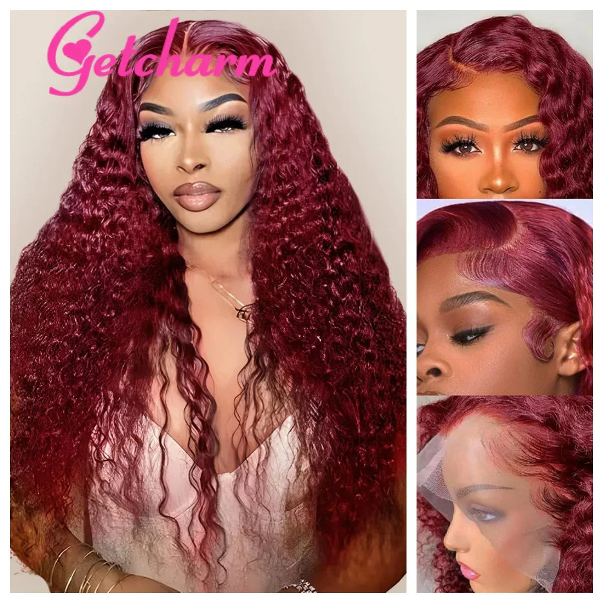 weargo 99J Burgundy Curly Lace Wigs Human Hair