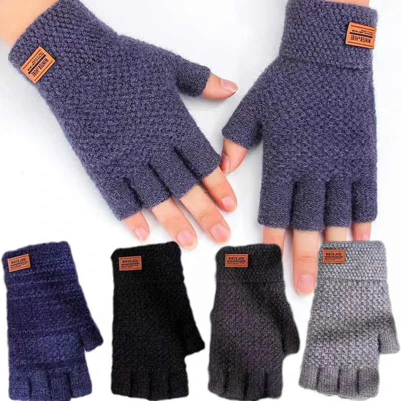 Men Winter Fingerless Gloves Half Finger Writting Office