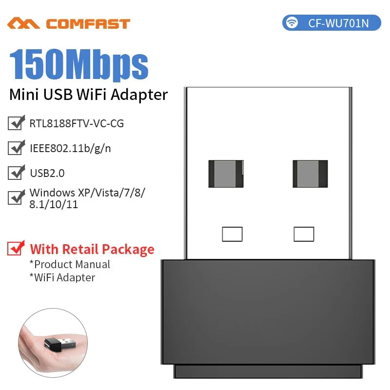 10pcs RTL8188EUS/RTL8188FTV Mini USB Wifi Adapter 150Mb Wi-Fi