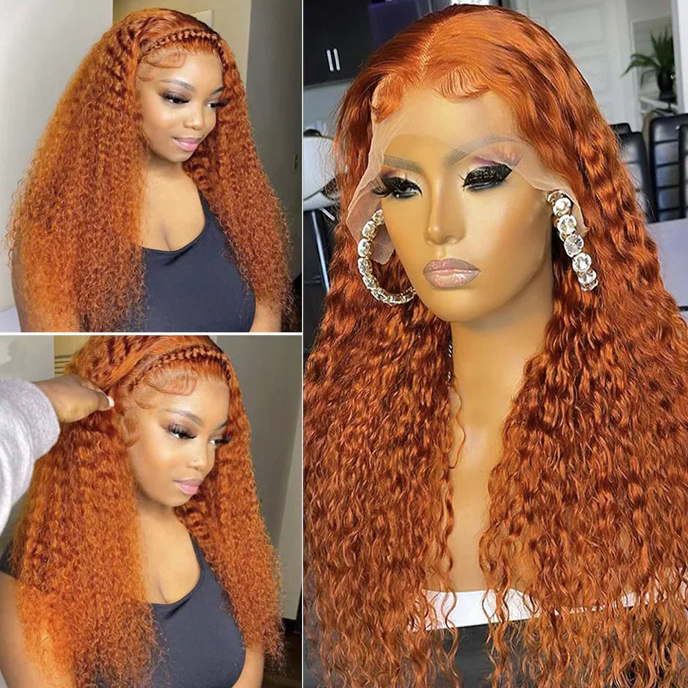 12-34 Inch Ginger Orange 13x6 Curly Lace Front