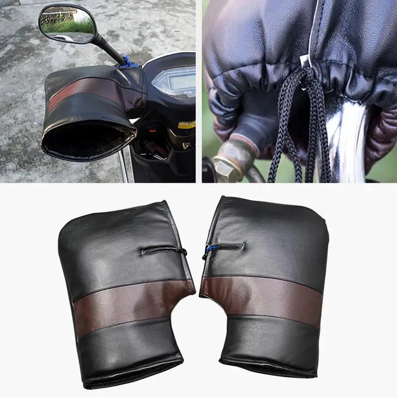 Waterproof Motorcyclist Handlebar Thermal Mittens PU Leather Winter Motorcycle Gloves For Men Snow Mobile Gear Winterization