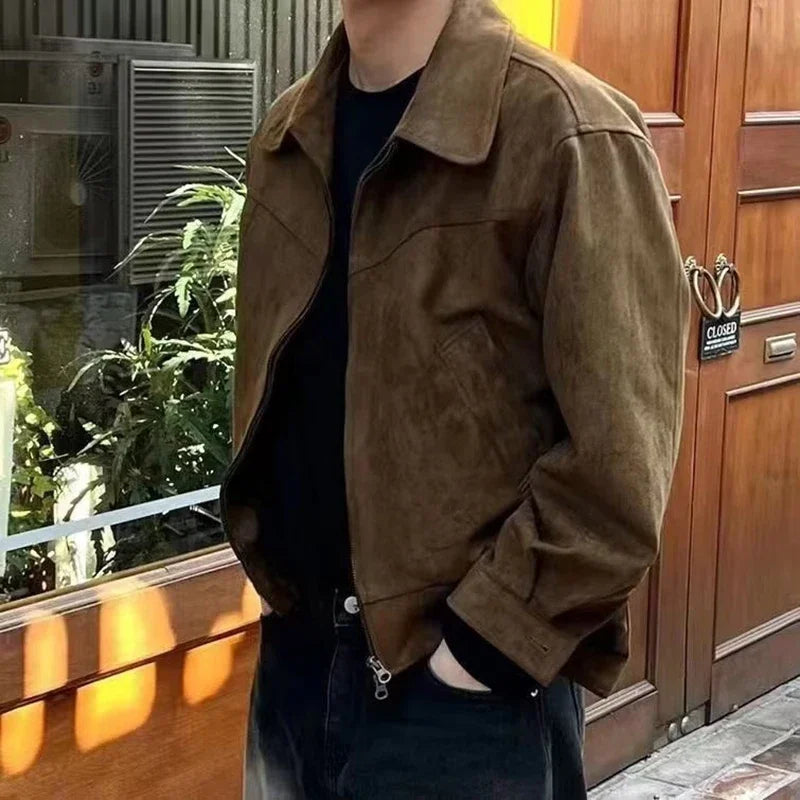 Elegant Solid Brown Coat Men's Spring Autumn High-end