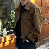 Elegant Solid Brown Coat Men's Spring Autumn High-end