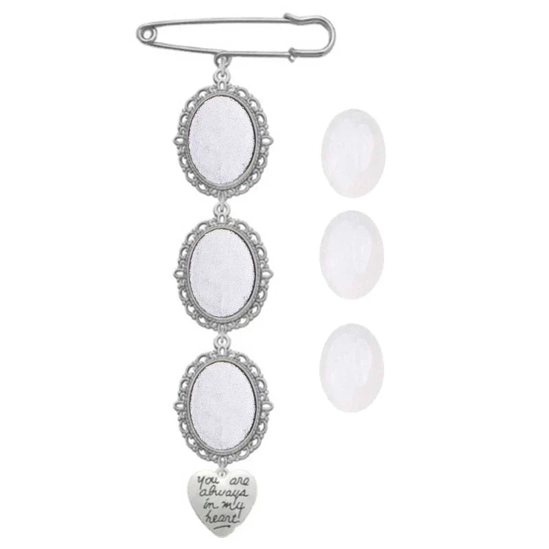 Wedding Boutonniere Bouquet Photo Memorial Charm Pin Round
