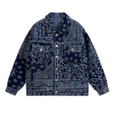 Men Paisley Bandana Print Denim Jacket Streetwear Pattern