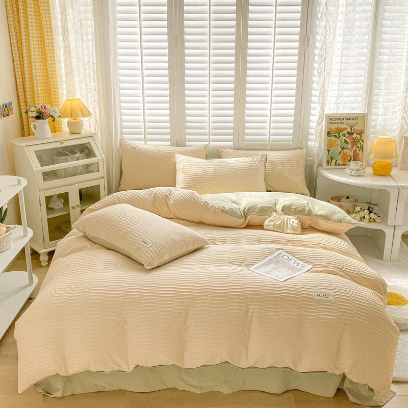 Seersucker Bedding Set Duvet Cover Flat Sheets Pillowcase