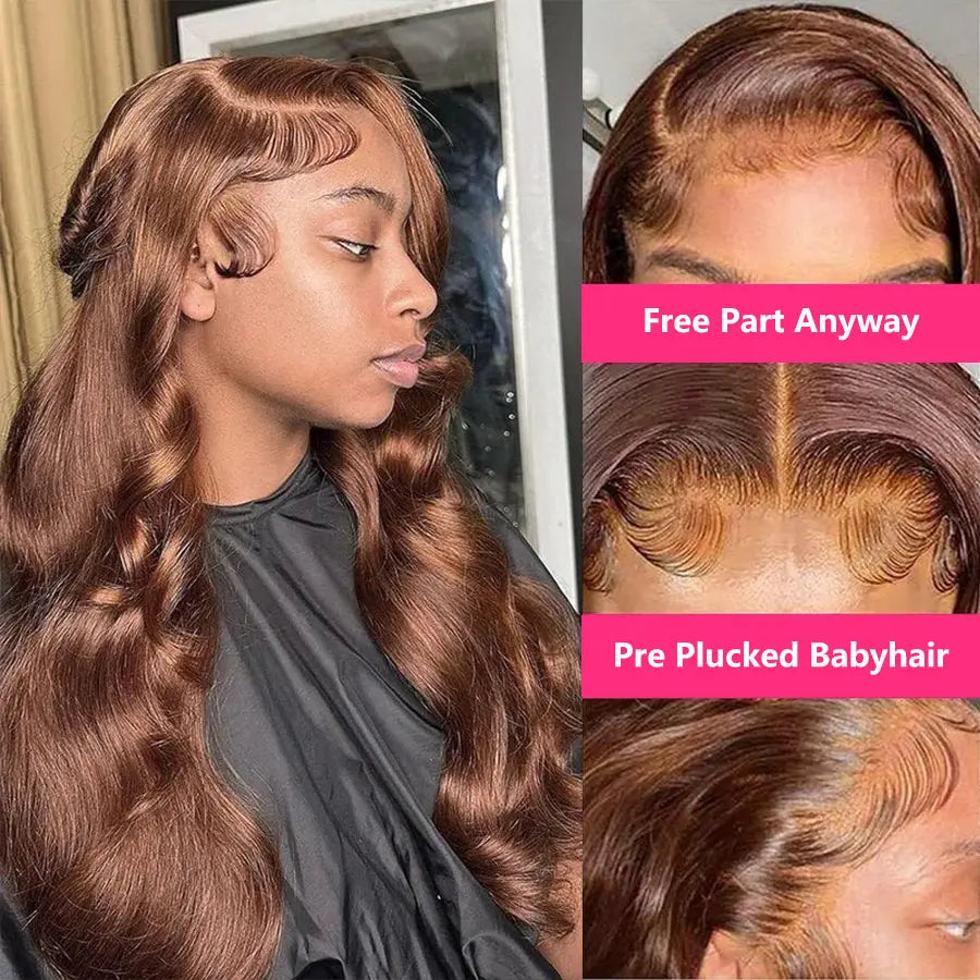 Chocolate Brown Body Wave Lace Front Wigs Human