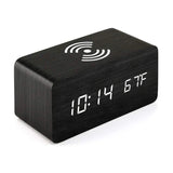 Voice Control Wooden Digital Alarm Clock Wireless Charging