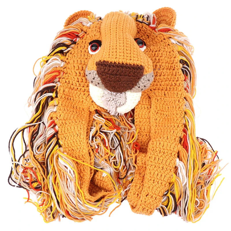 Winter Cartoon Animal Wig Hat Knitted Handmade Lion