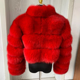 New Ladies Natural Fox Fur Cropped Plus Stand