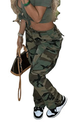 Perl Plus Size High Waist Camouflage Cargo Pants